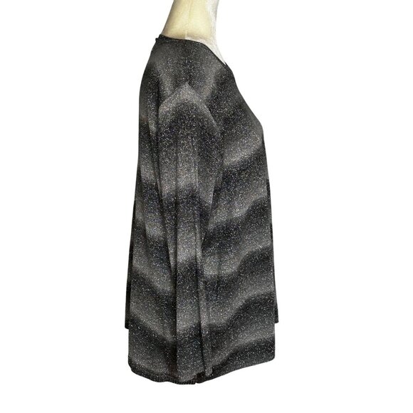 Alfred Dunner Sweater 1X Plus Size Gray Stripe Metallic Pullover Crew Neck - Picture 3 of 8